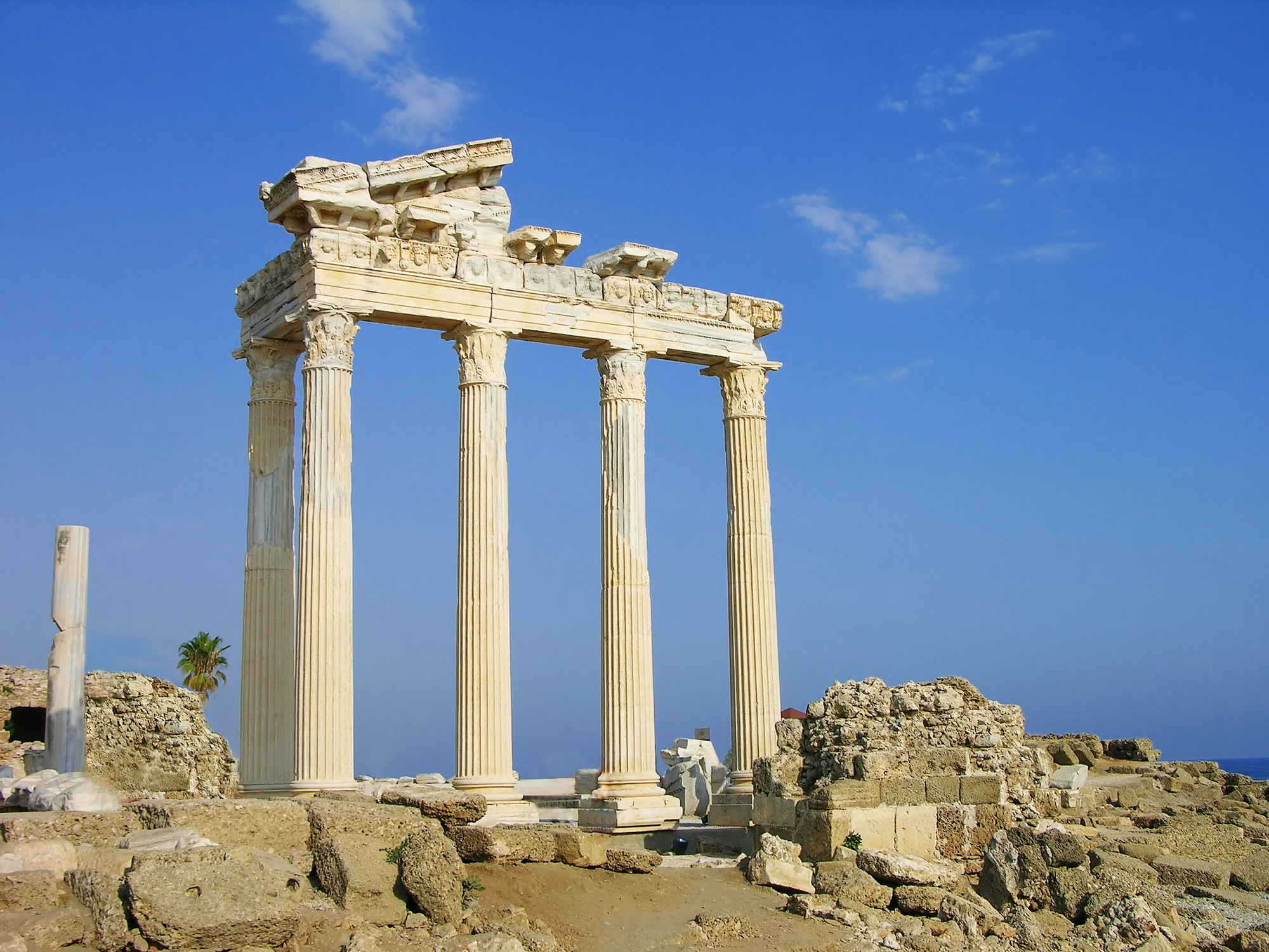 The ruins of the Temple of Apollo in Side at sunset