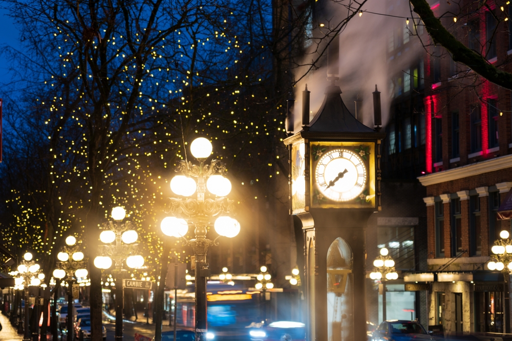 Where to Stay in Vancouver? The 6 Best Areas & Places to Stay 9 The steam clock in Gastown on the corner of Cambie and Water Street in Vancouver in the evening