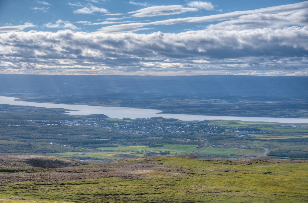 The town of Egilsstaðir in East Iceland seen from the air