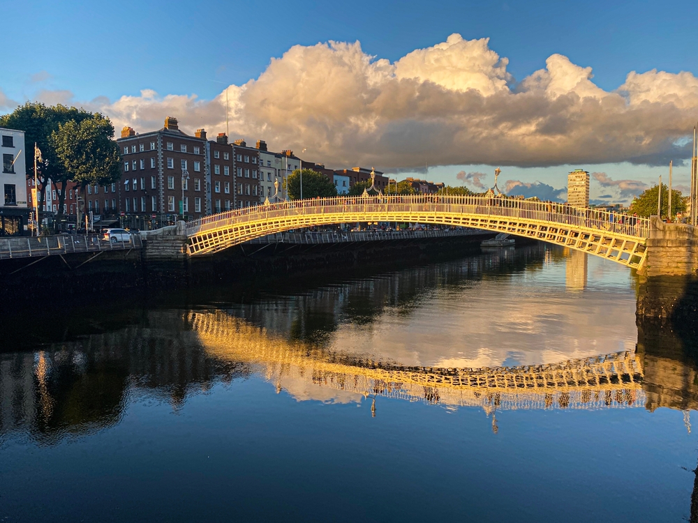 Ha'penny Bridge over the River Liffey in Dublin at sunset