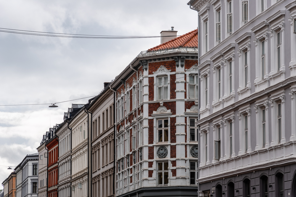 Typical apartment buildings on a street in Grünerløkka in Oslo