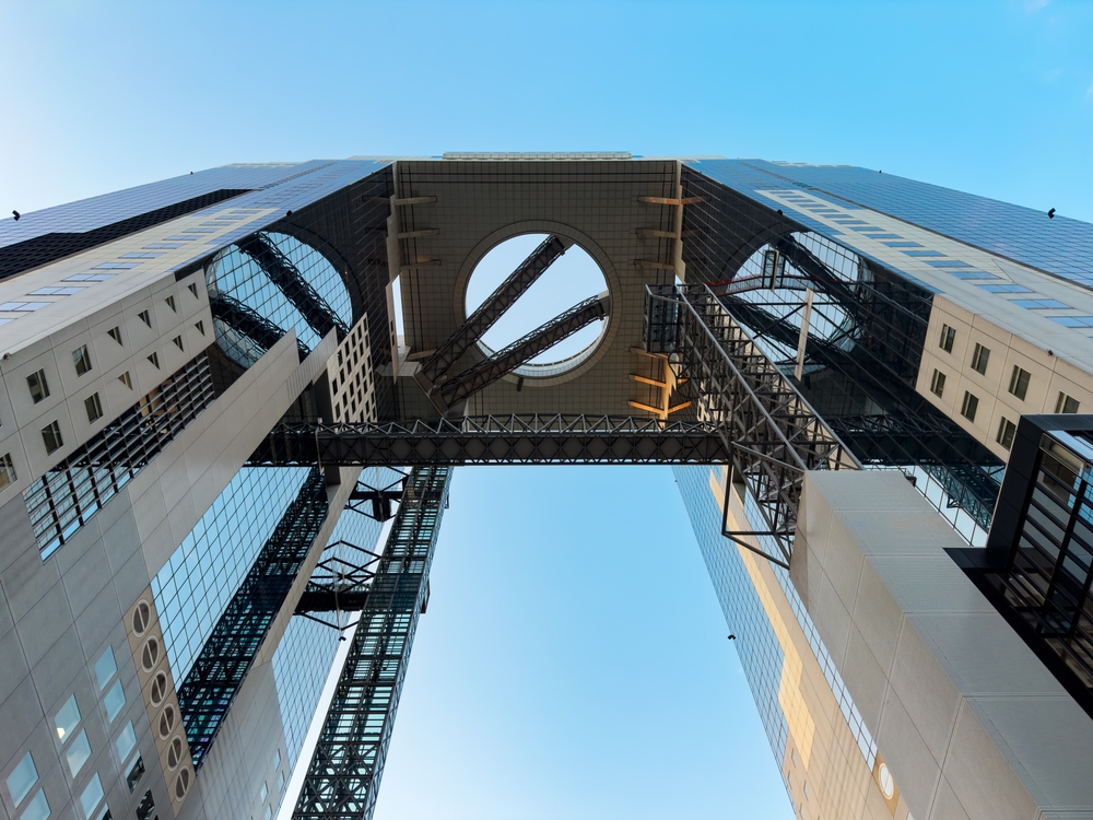 Umeda Sky Building in Osaka seen from below