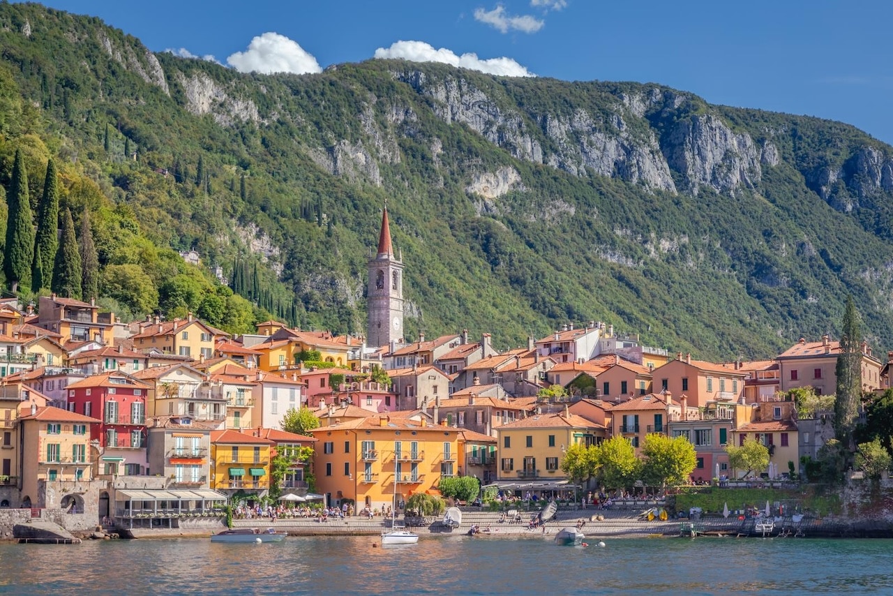 Varenna seen from Lake Como at sunset
