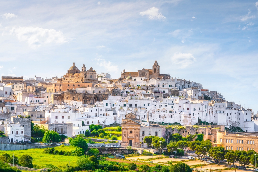 View of the white town of Ostuni in Puglia