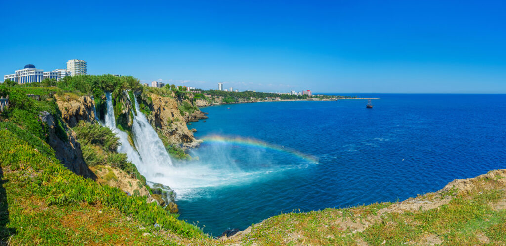 The coast at Antalya with the Mediterranean and the Taurus Mountains in the background