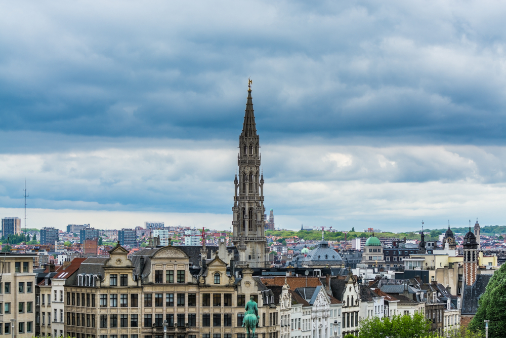 Brussels skyline from Mont des Arts with the Town Hall tower