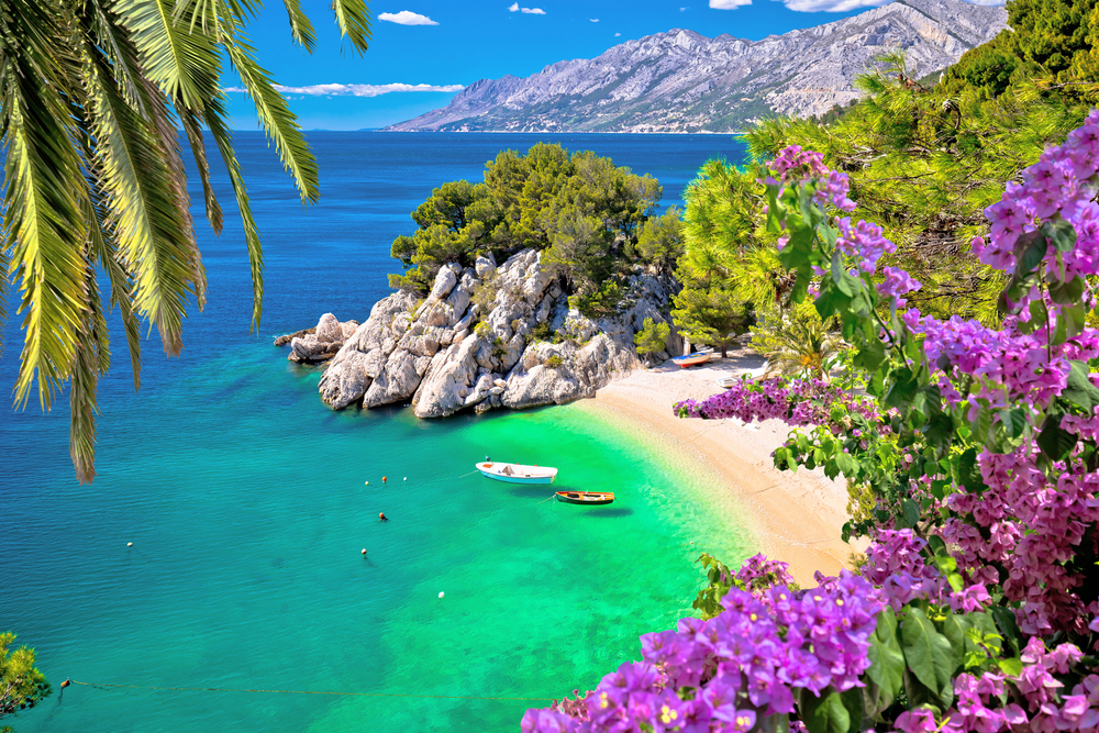 Aerial view of Punta Rata beach in Brela on the Makarska Riviera in Croatia