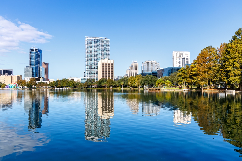 The Orlando skyline seen from Lake Eola Park