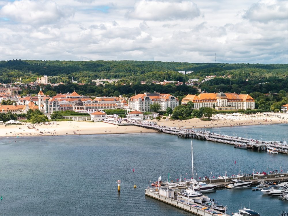 Aerial photo of the wooden pier in Sopot