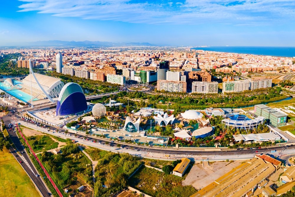 Aerial view of the Ciudad de las Artes y las Ciencias