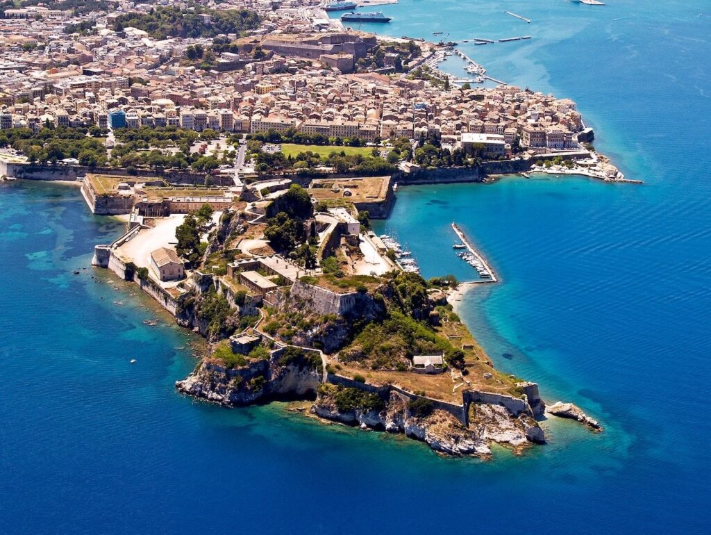 Aerial view of Corfu Town and the Old Fortress
