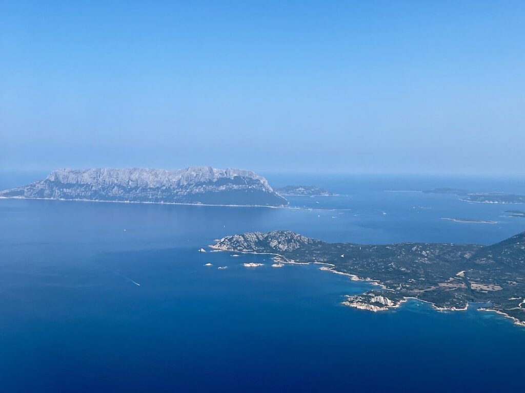 Aerial view of the island of Tavolara and the coast near San Teodoro in Sardinia