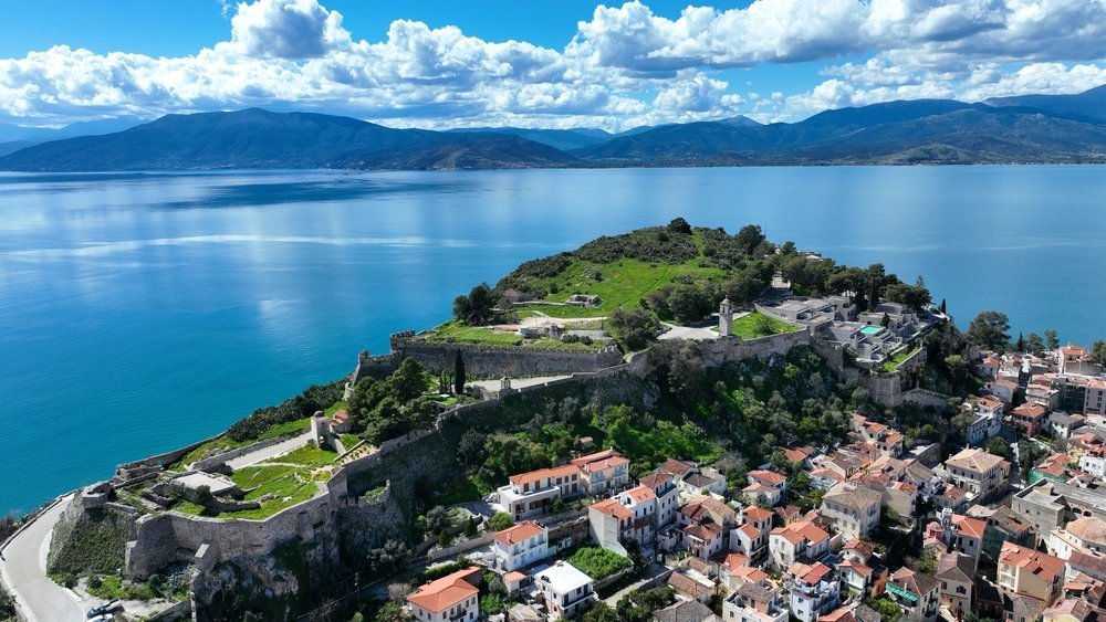 Aerial view of Nafplio Old Town and the Akronafplia fortress
