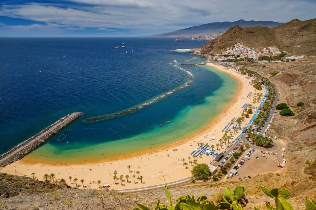 Aerial view of Playa de las Teresitas with the breakwater