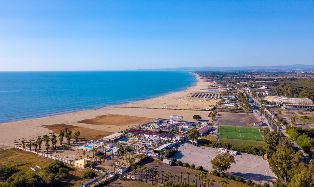 Aerial view of the sandy Playa beach south of the harbour in Catania