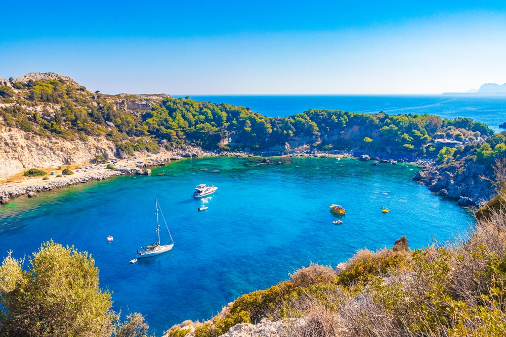 Turquoise water in Anthony Quinn Bay near Faliraki on Rhodes