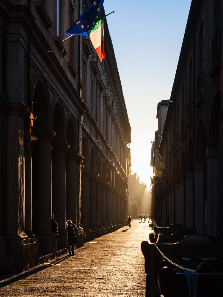 The arcades on Via Zamboni in the university quarter of Bologna