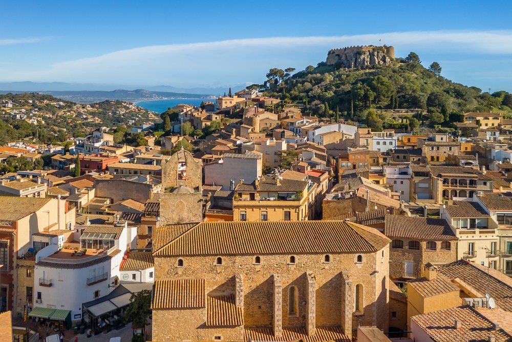 The picturesque town of Begur on the Costa Brava with the medieval castle on the hill