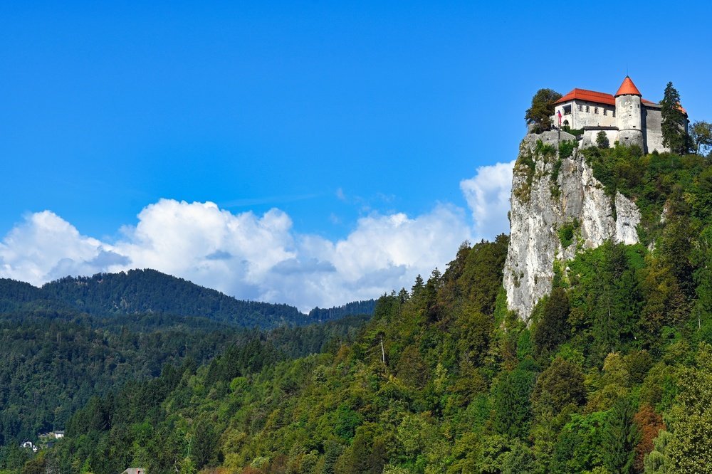 Bled Castle on the cliff 130 metres above Lake Bled