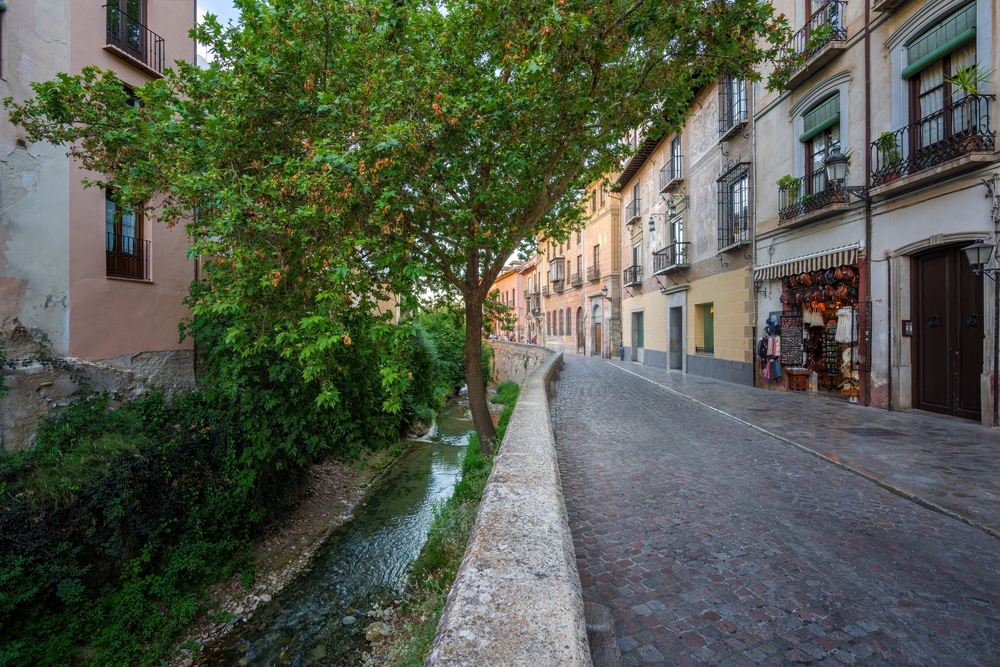 The famous street Carrera del Darro along the River Darro in Granada