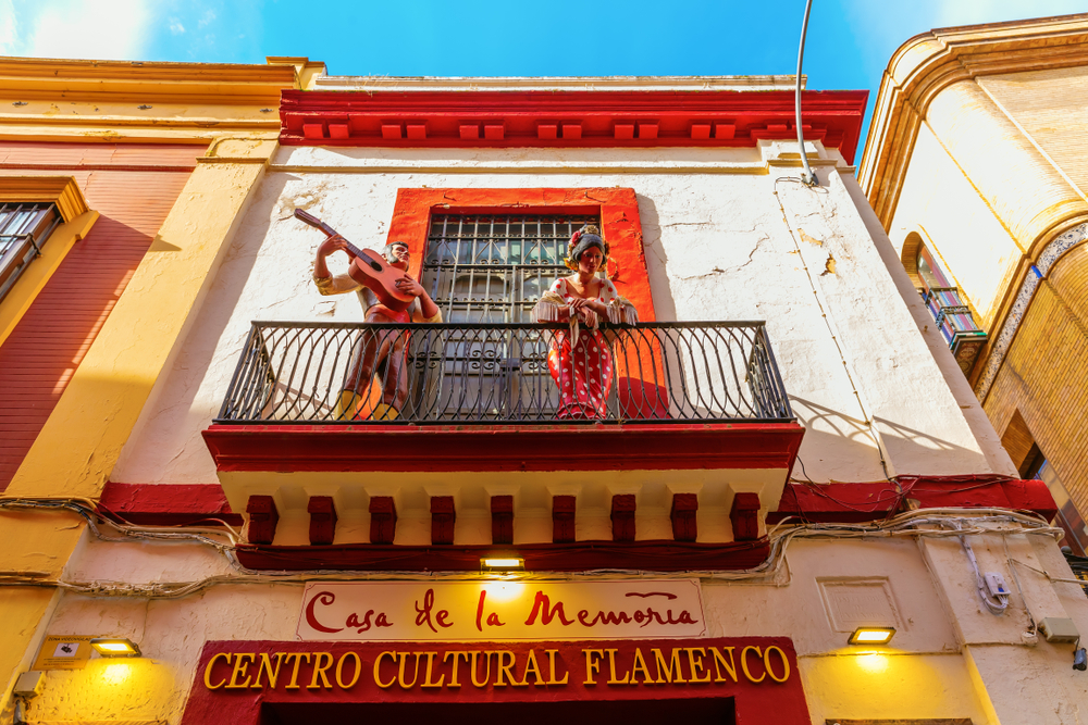 The facade of the Casa de la Memoria flamenco venue in Seville