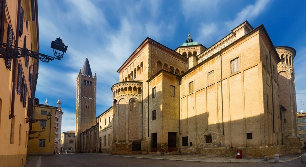 The cathedral and the octagonal baptistery on Piazza del Duomo in Parma