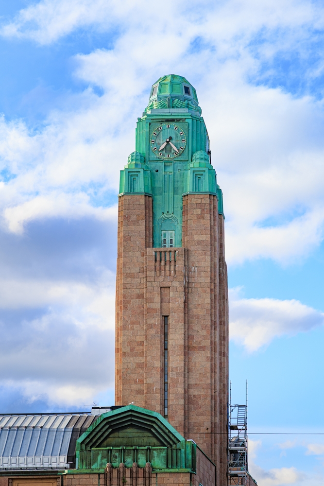 The clock tower of Helsinki Central Station in Kluuvi