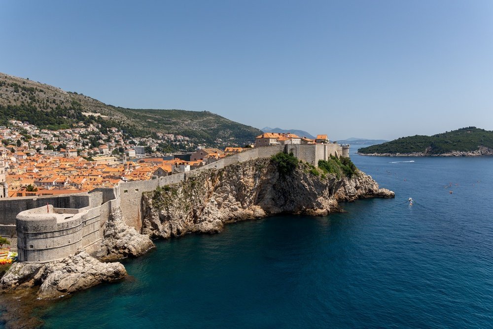 The city walls of Dubrovnik with views over the Old Town and the Adriatic Sea
