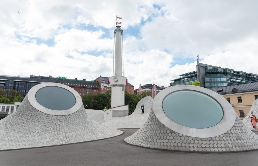 The domes above the Amos Rex art museum by Lasipalatsi in Helsinki