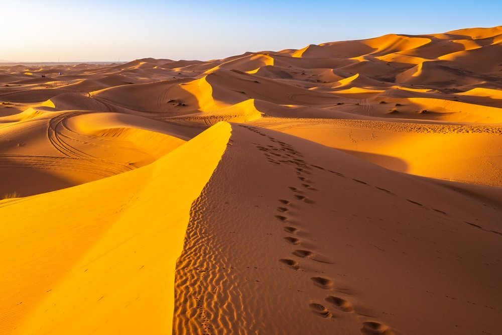 The Erg Chebbi dunes at sunset near Merzouga in the Sahara