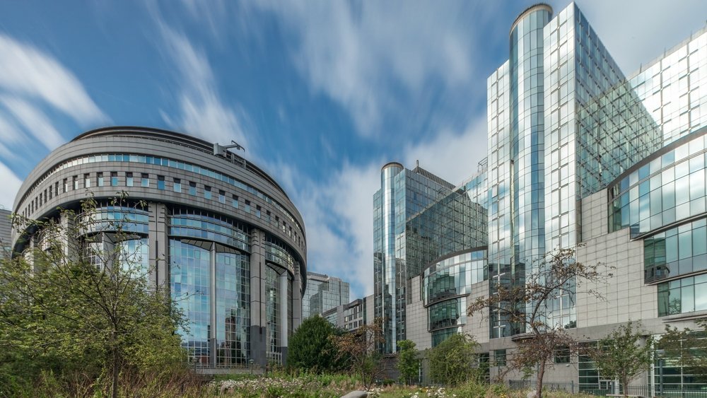 The European Parliament buildings in the EU Quarter of Brussels seen from Parc Léopold
