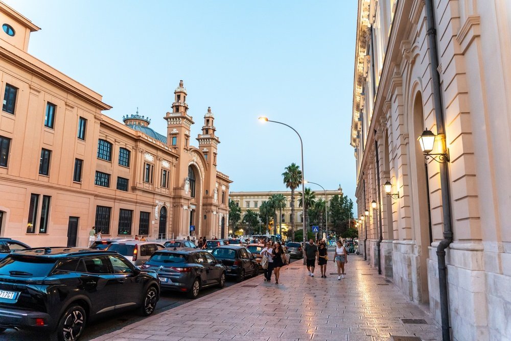 The facade of Bari Centrale station on Piazza Aldo Moro in Bari