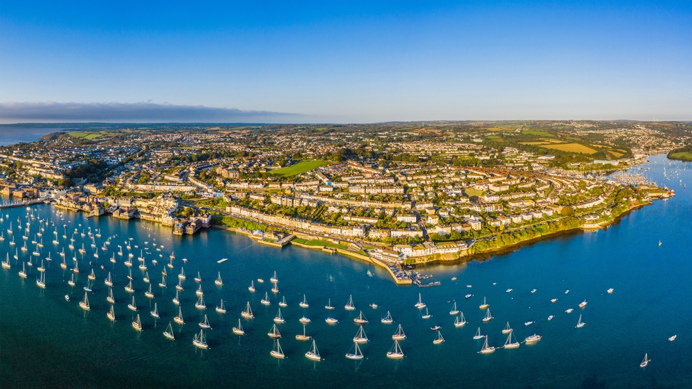 Aerial view of Falmouth and the Penryn River in Cornwall