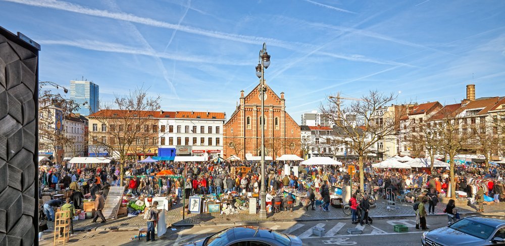 The flea market on Place du Jeu de Balle in Marolles, Brussels
