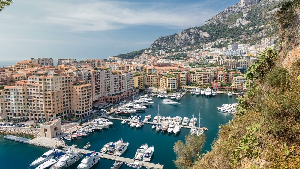 Fontvieille and its marina seen from above in Monaco