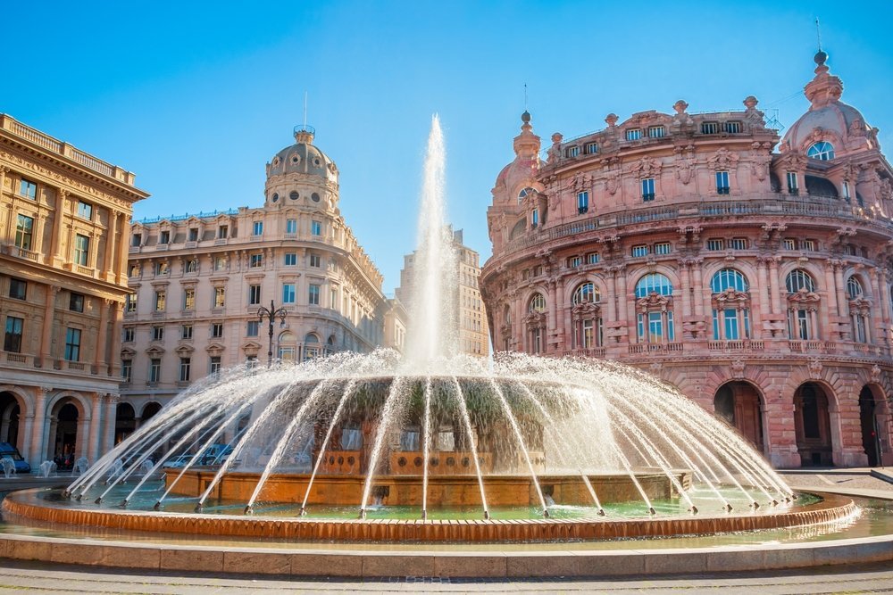 The fountain on Piazza De Ferrari in the centre of Genoa