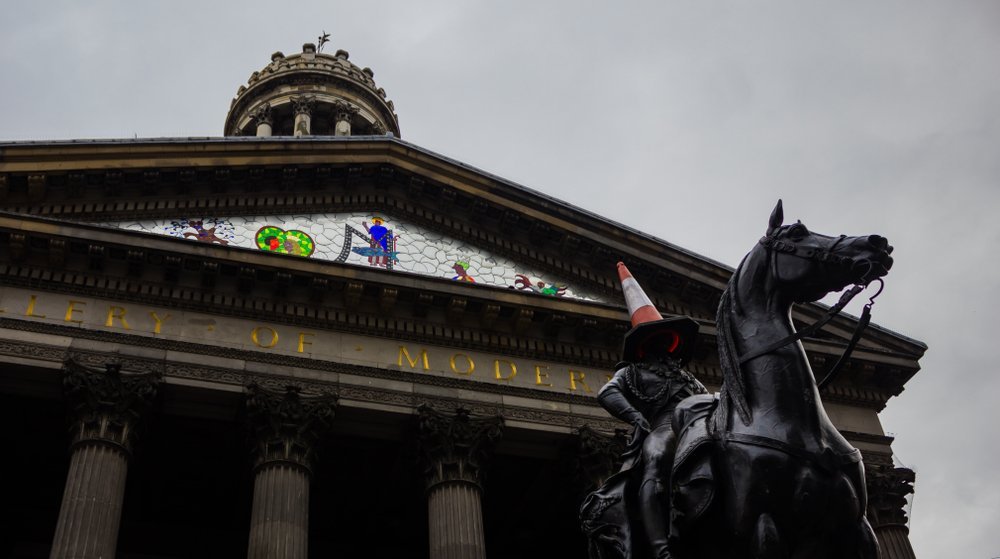 The Gallery of Modern Art and the equestrian statue of Wellington on Royal Exchange Square in Glasgow