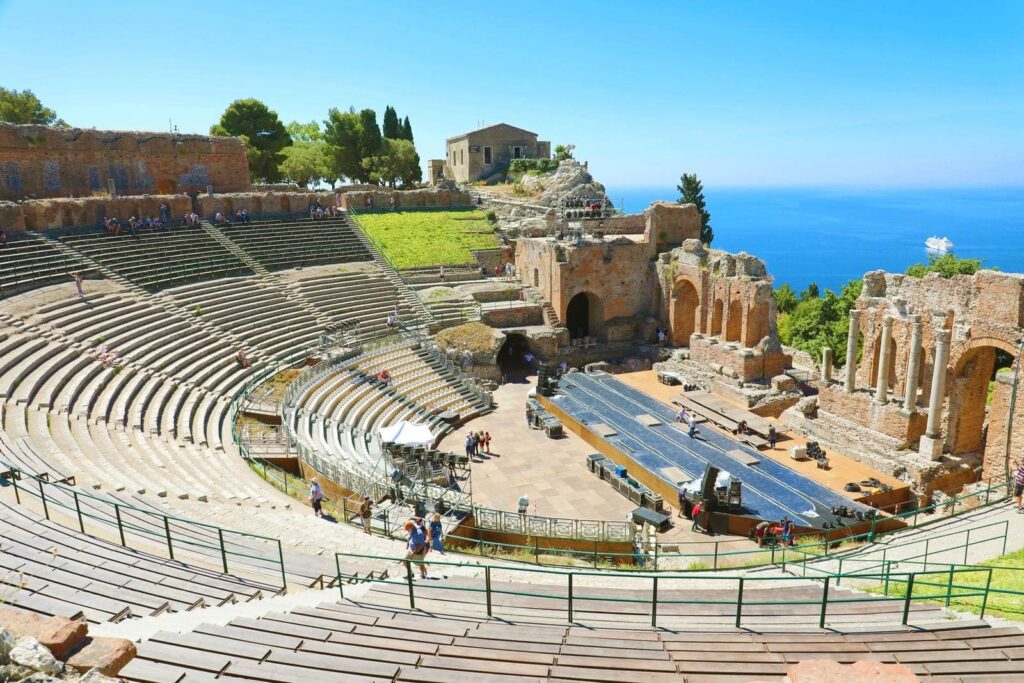 The Greek Theatre in Taormina, Sicily, with the sea in the background