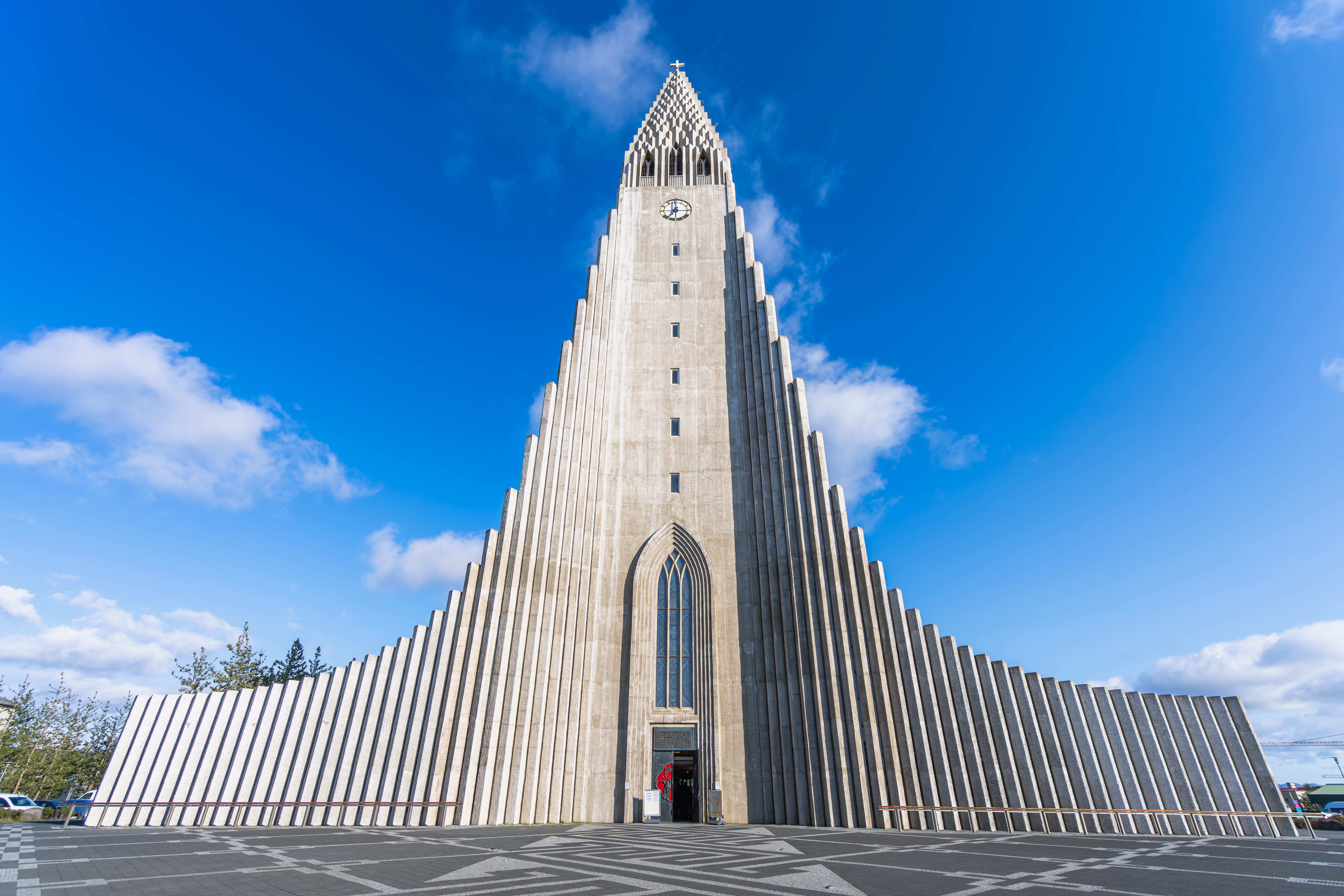 Hallgrímskirkja in Reykjavik against a blue sky