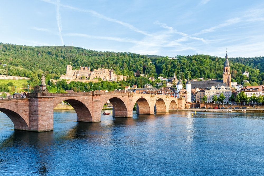 Heidelberg Castle above the Old Town with the Alte Brücke over the River Neckar