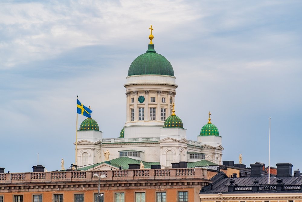 Helsinki Cathedral with its green domes on Senate Square