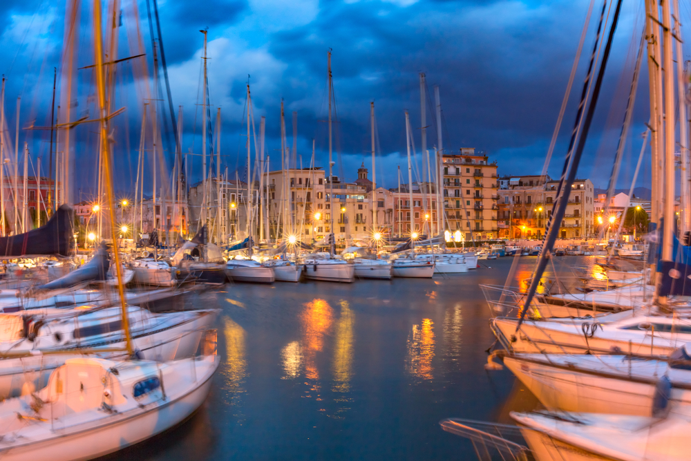 Yachts in the old La Cala harbour in Palermo
