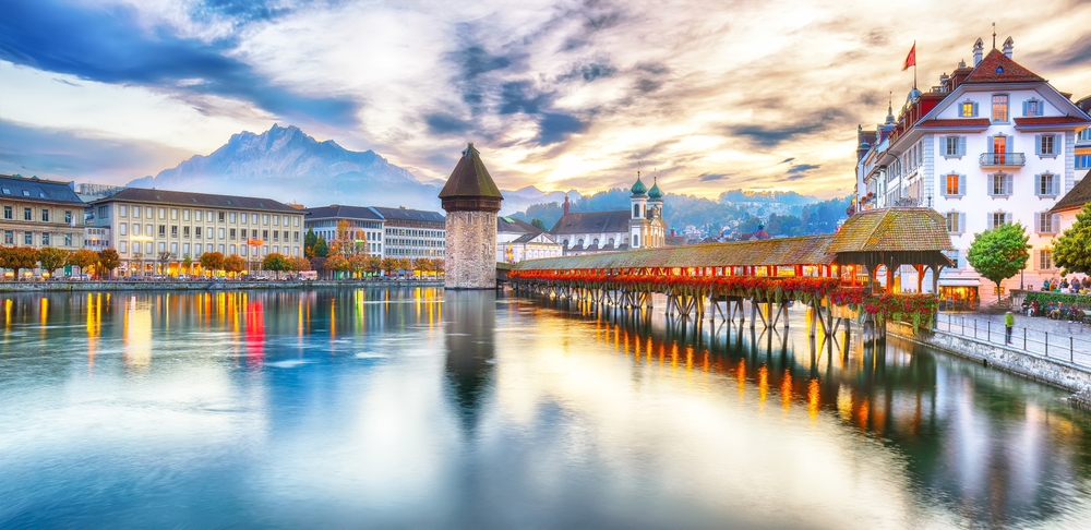 Lucerne's historic centre with the Chapel Bridge (Kapellbrücke)