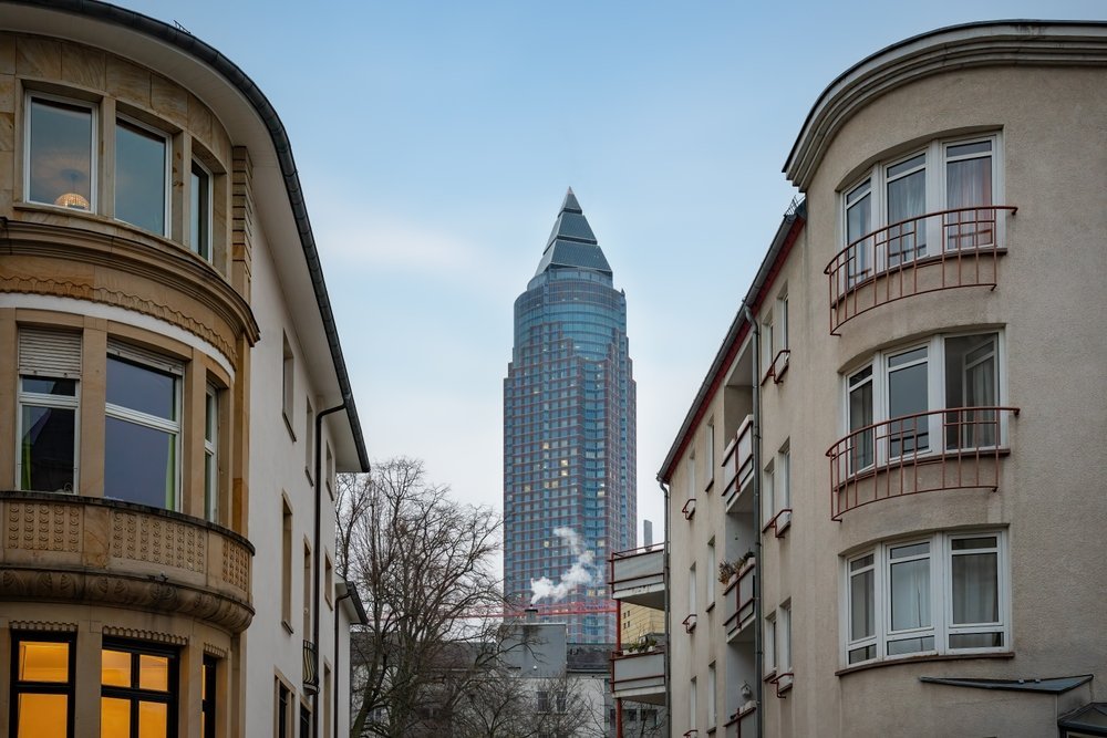 The Messeturm skyscraper at Messe Frankfurt in Westend