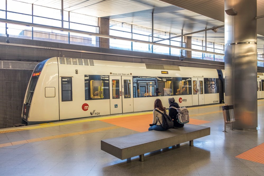Metrovalencia train at Aeroport station beneath Valencia Airport