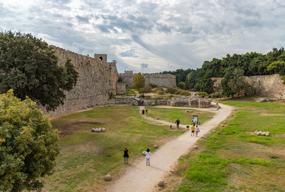 The moat and city walls around the Old Town in Rhodes Town