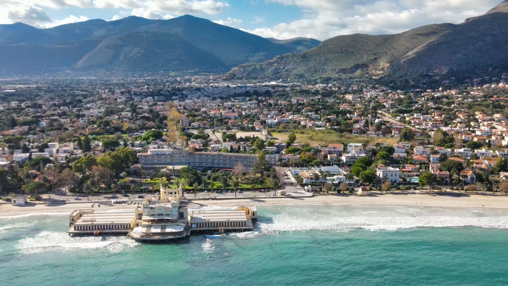 Aerial view of the beach at Mondello near Palermo