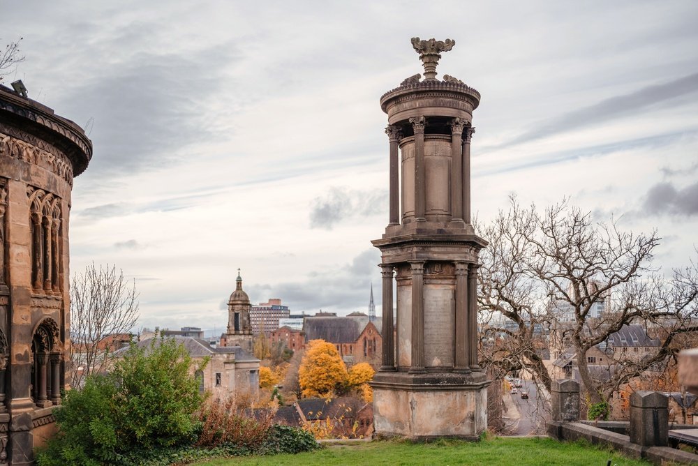Monuments in the Necropolis with views over Glasgow
