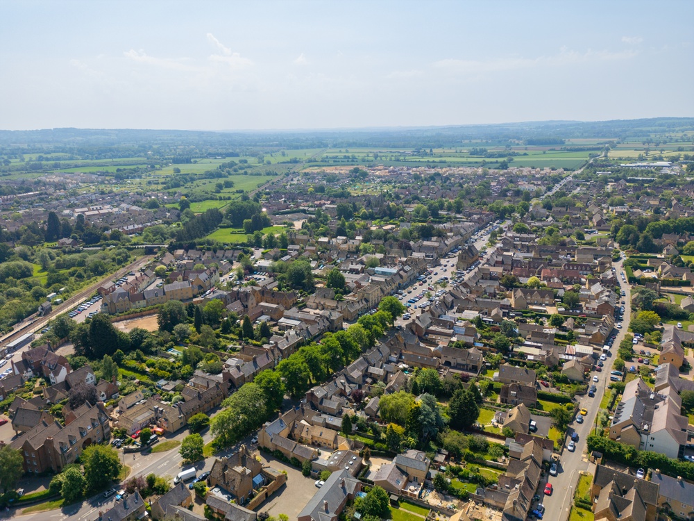 Aerial view of Moreton-in-Marsh in the Cotswolds