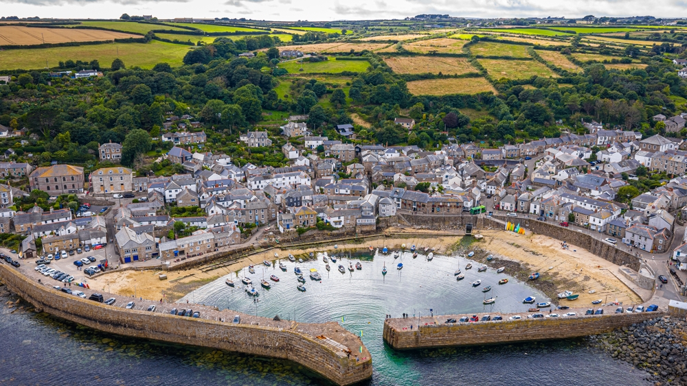 Aerial view of Mousehole harbour in Cornwall
